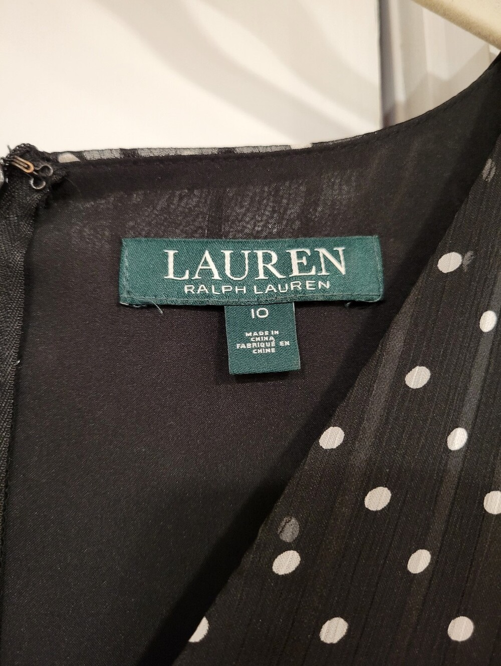 Lauren Ralph Lauren Black & White Polka Dot Dress Front Tie V Neck 10 Careerwear - Picture 6 of 16